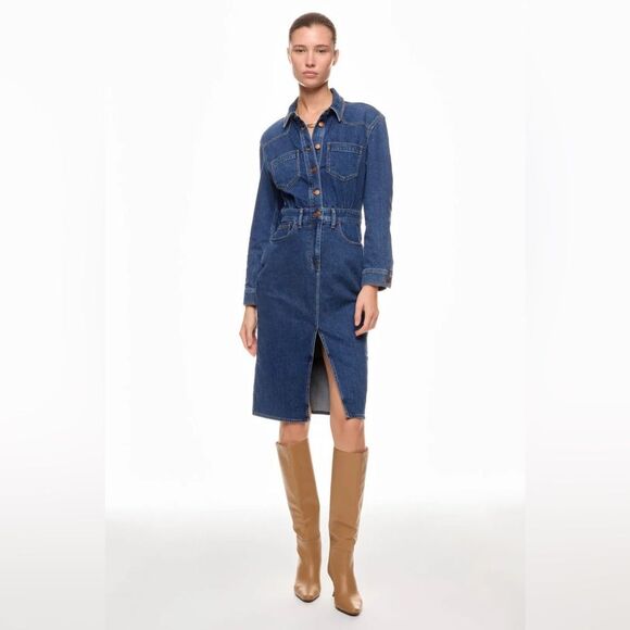 Madewell | Denim Western Midi Shirtdress in Laselle Wash Blue Long Sleeve Size 8 - Picture 2 of 9